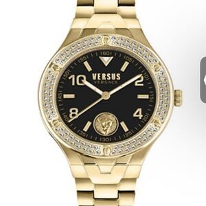 Versace Versus Gold Bracelet Watch with Black Dial and Crystal Bezel